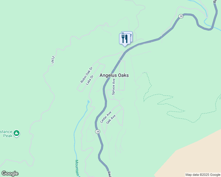 map of restaurants, bars, coffee shops, grocery stores, and more near 37590 Live Oak Street in Angelus Oaks