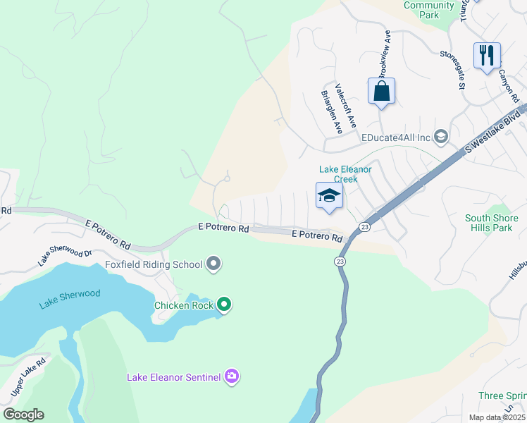 map of restaurants, bars, coffee shops, grocery stores, and more near 1661 Oldcastle Place in Westlake Village