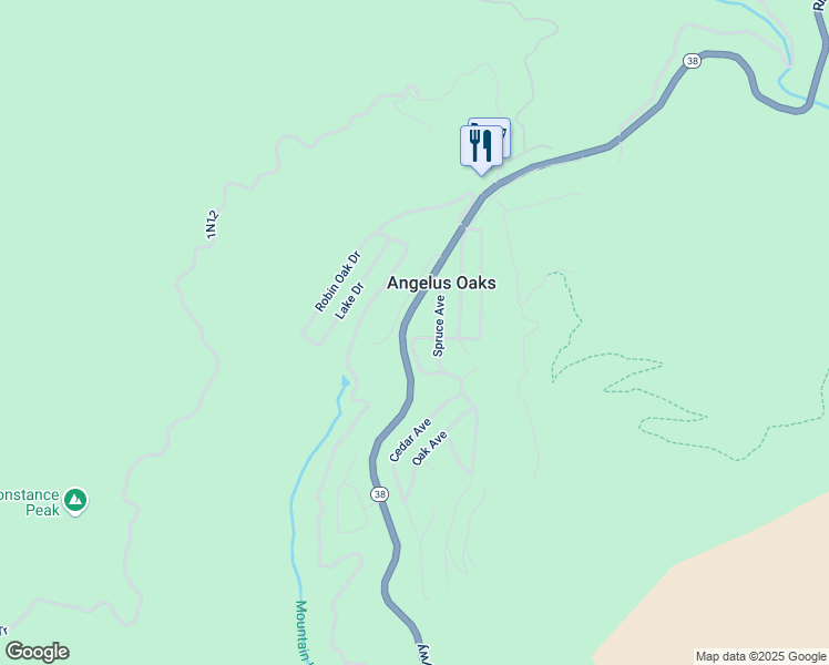 map of restaurants, bars, coffee shops, grocery stores, and more near 37568 Live Oak Street in Angelus Oaks