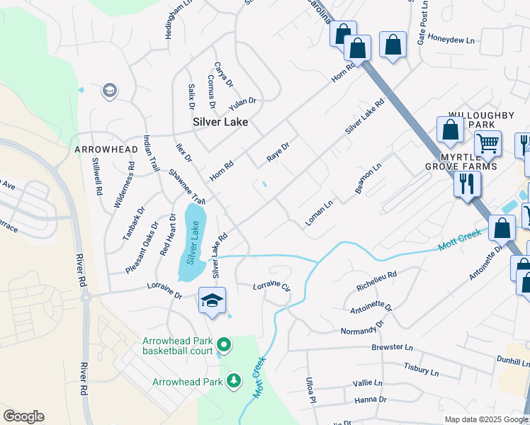 map of restaurants, bars, coffee shops, grocery stores, and more near 519 Silver Lake Road in Wilmington