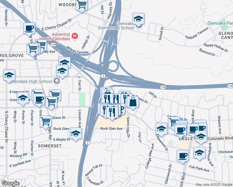 map of restaurants, bars, coffee shops, grocery stores, and more near 5241 Sumner Avenue in Los Angeles