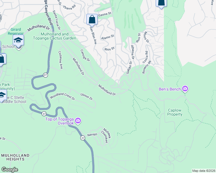 map of restaurants, bars, coffee shops, grocery stores, and more near 4110 Carrizal Road in Los Angeles