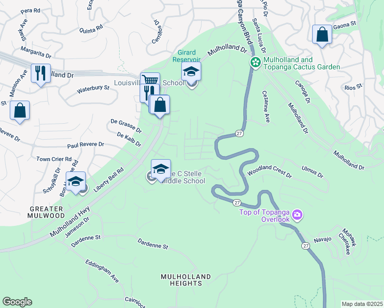 map of restaurants, bars, coffee shops, grocery stores, and more near 4201 Topanga Canyon Boulevard in Topanga