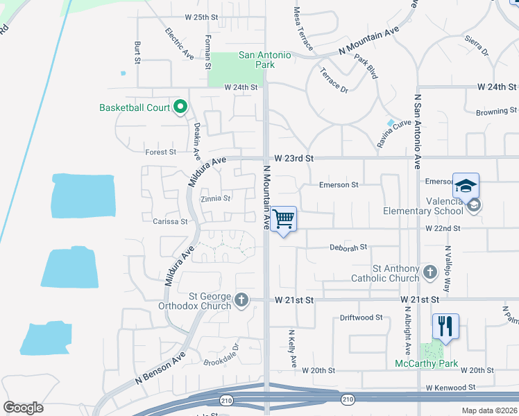 map of restaurants, bars, coffee shops, grocery stores, and more near 2226 Plumeria Avenue in Upland