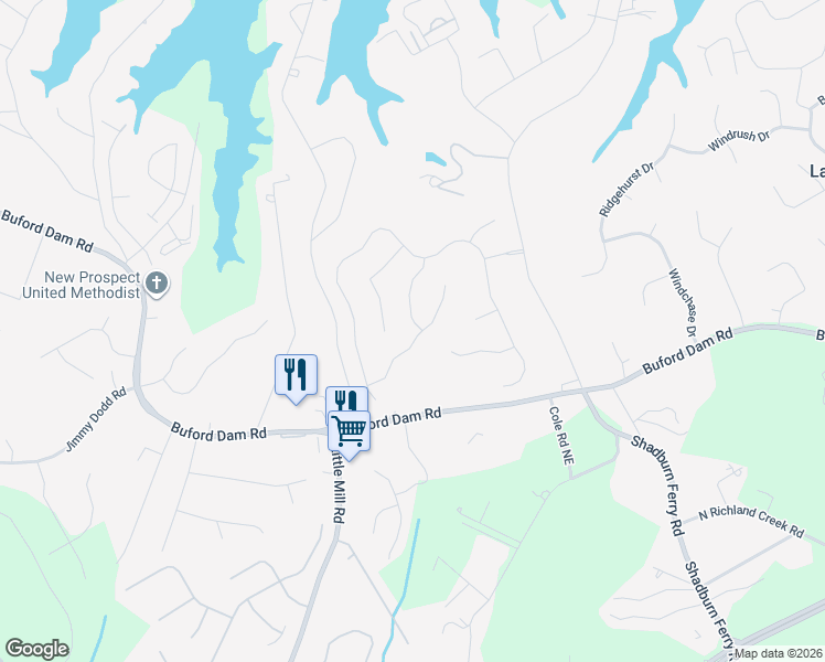 map of restaurants, bars, coffee shops, grocery stores, and more near 2292 Saint Kennedy Lane in Buford