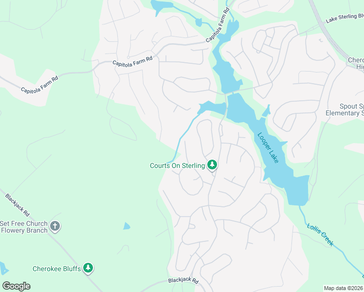map of restaurants, bars, coffee shops, grocery stores, and more near 7471 Shady Glen Drive in Flowery Branch