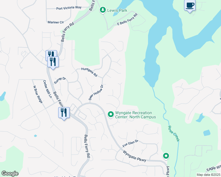 map of restaurants, bars, coffee shops, grocery stores, and more near 8005 Ashwell Court in Woodstock