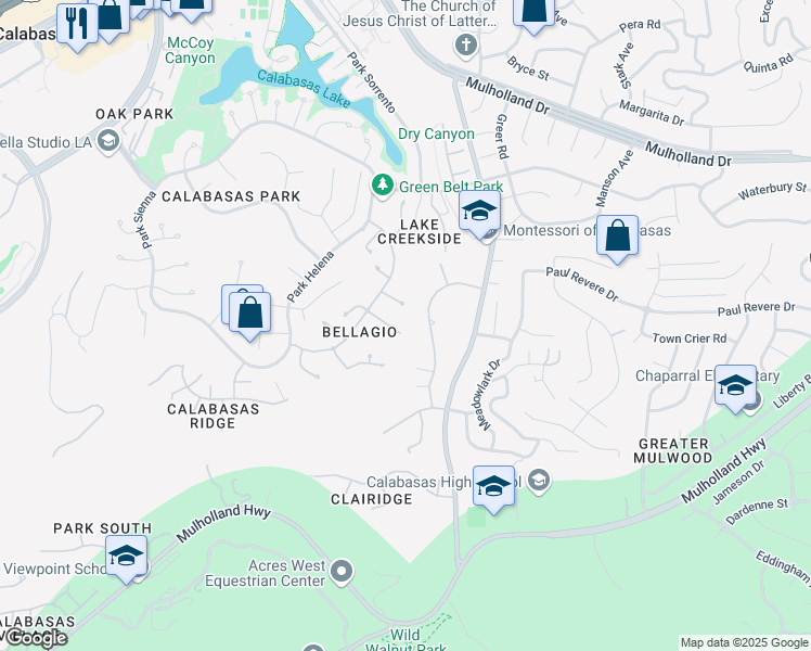 map of restaurants, bars, coffee shops, grocery stores, and more near 23101 Park Marco Polo in Calabasas