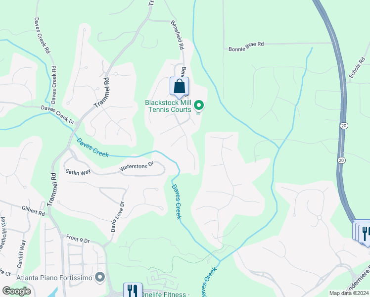 map of restaurants, bars, coffee shops, grocery stores, and more near 2950 Blackstock Drive in Cumming