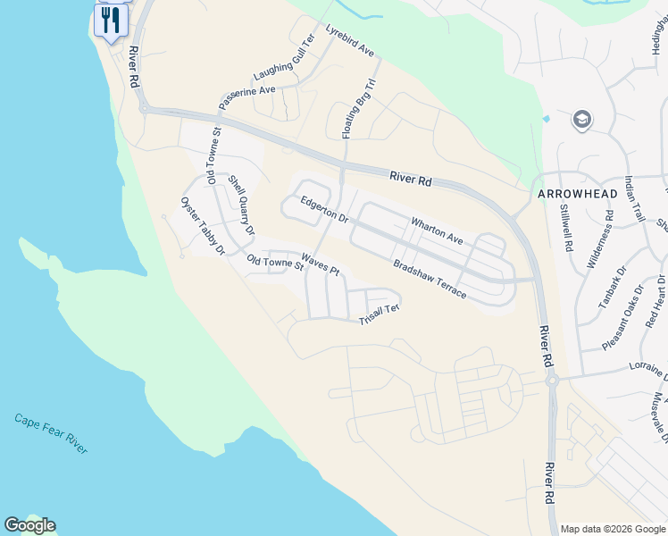 map of restaurants, bars, coffee shops, grocery stores, and more near 4825 Waves Point in Wilmington