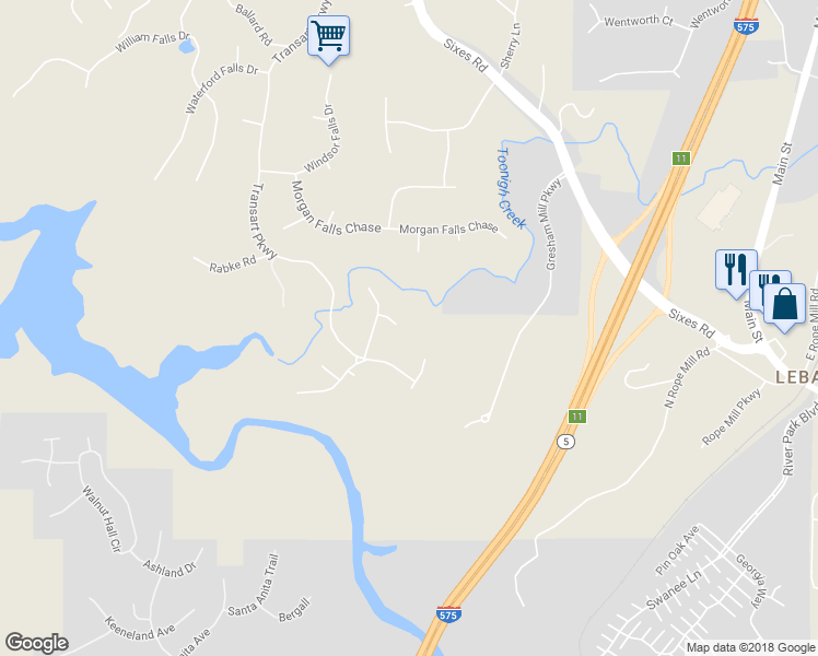 map of restaurants, bars, coffee shops, grocery stores, and more near 221 Stratford Falls Chase in Canton