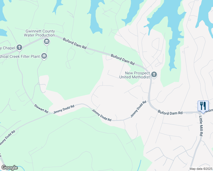 map of restaurants, bars, coffee shops, grocery stores, and more near 6165 Ambercrest Court in Buford