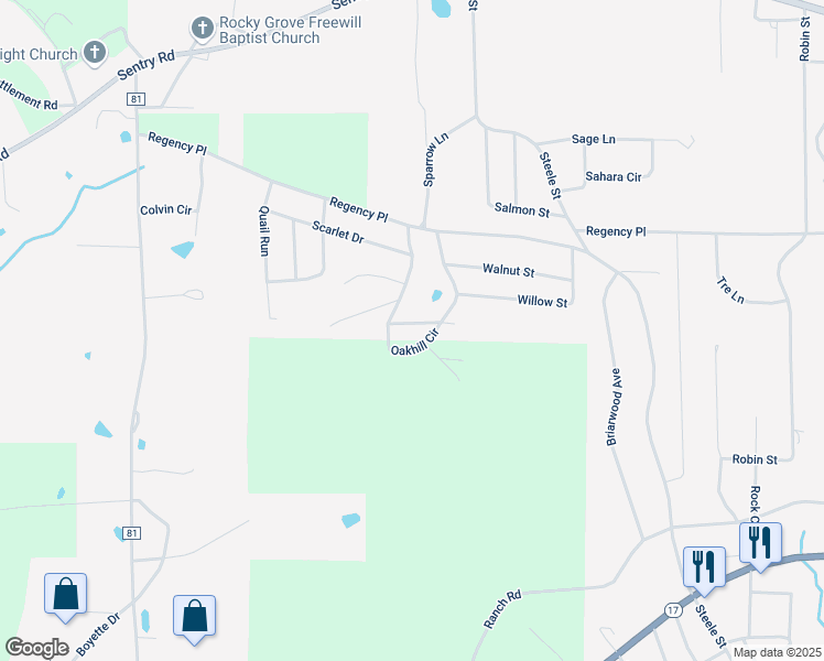 map of restaurants, bars, coffee shops, grocery stores, and more near 356 Oak Hill Circle in Hamilton