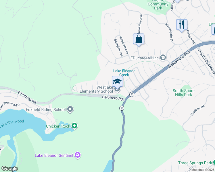 map of restaurants, bars, coffee shops, grocery stores, and more near 1643 Wellington Place in Westlake Village