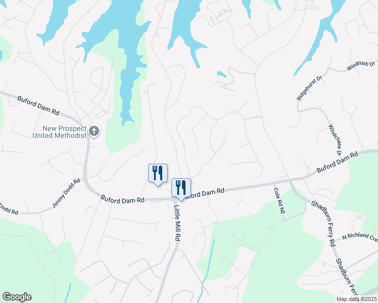 map of restaurants, bars, coffee shops, grocery stores, and more near 6230 Lake Windsor Parkway in Buford