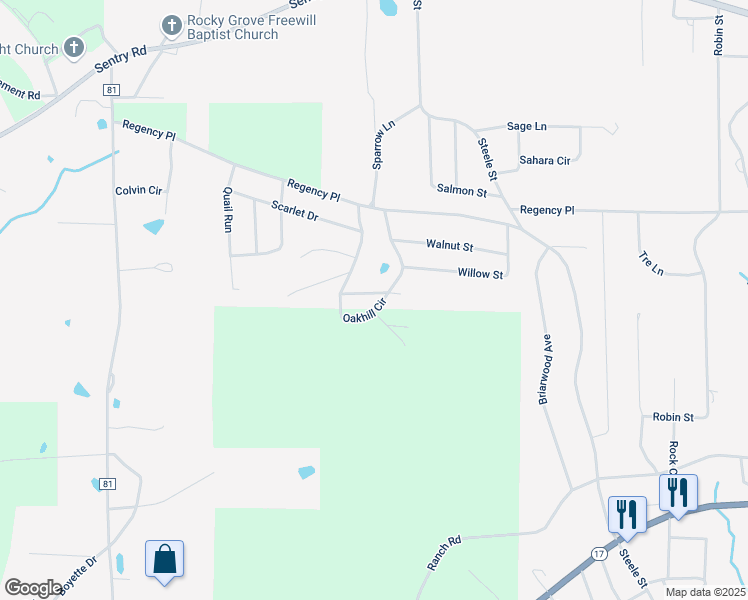 map of restaurants, bars, coffee shops, grocery stores, and more near 356 Oak Hill Circle in Hamilton