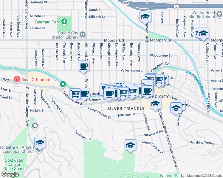 map of restaurants, bars, coffee shops, grocery stores, and more near 4052 Shadyglade Avenue in Los Angeles