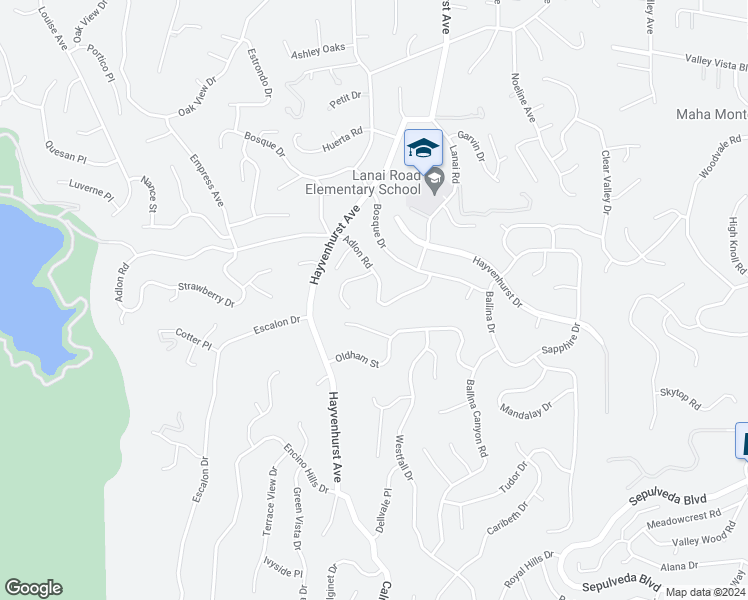 map of restaurants, bars, coffee shops, grocery stores, and more near 16570 Adlon Road in Los Angeles