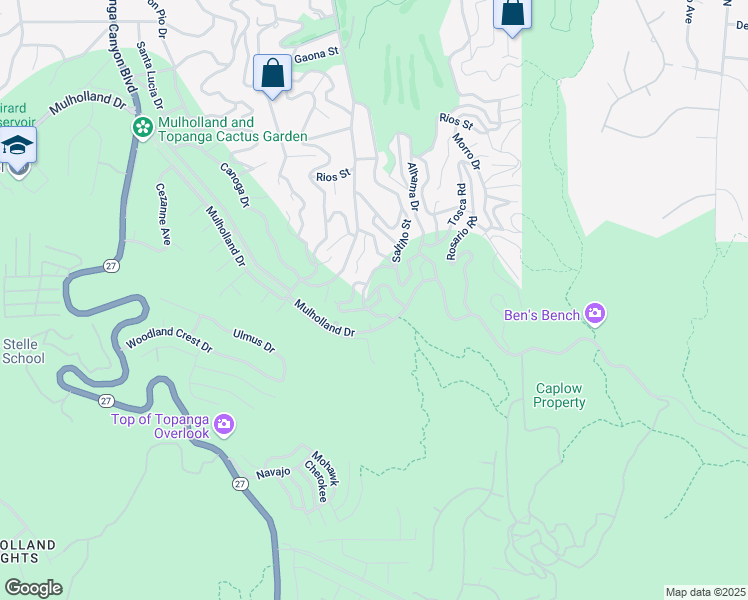 map of restaurants, bars, coffee shops, grocery stores, and more near 21177 Escondido Street in Los Angeles