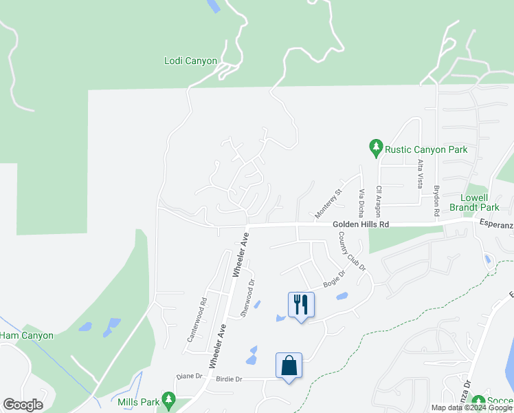 map of restaurants, bars, coffee shops, grocery stores, and more near 1137 Sandhurst Lane in La Verne