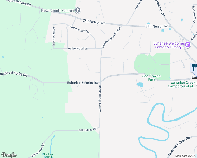 map of restaurants, bars, coffee shops, grocery stores, and more near 1232 Hardin Bridge Road in Euharlee