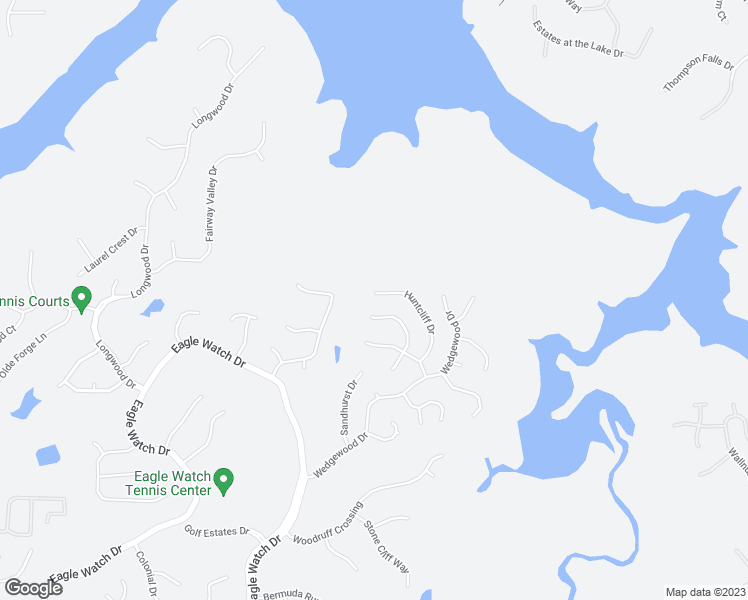 map of restaurants, bars, coffee shops, grocery stores, and more near 4133 Huntcliff Drive in Woodstock
