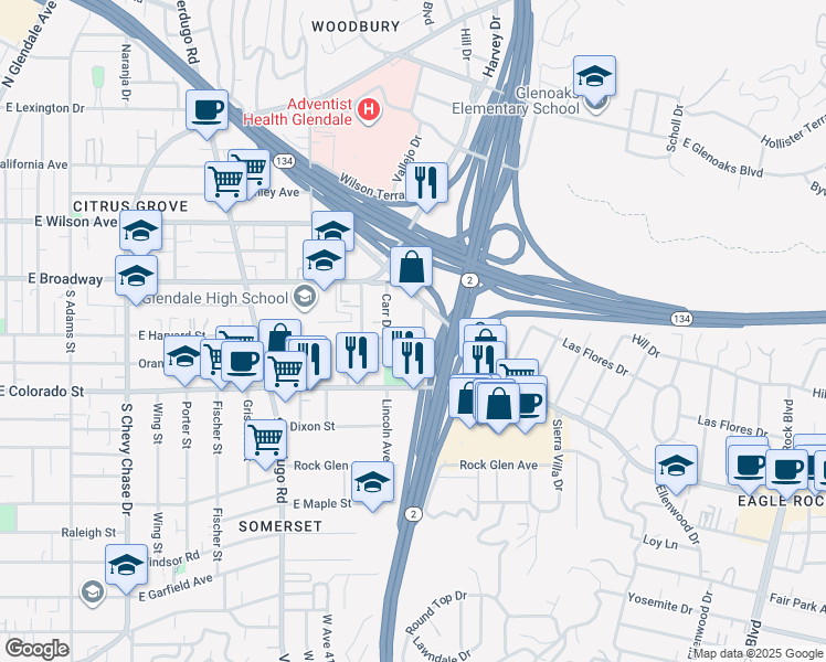 map of restaurants, bars, coffee shops, grocery stores, and more near 5253 Eagle Dale Avenue in Los Angeles