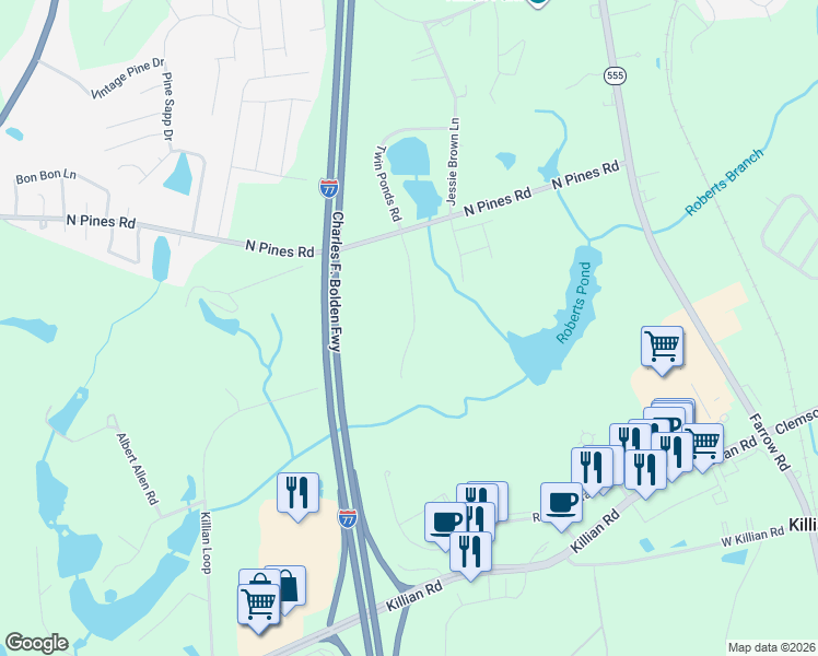 map of restaurants, bars, coffee shops, grocery stores, and more near in Blythewood