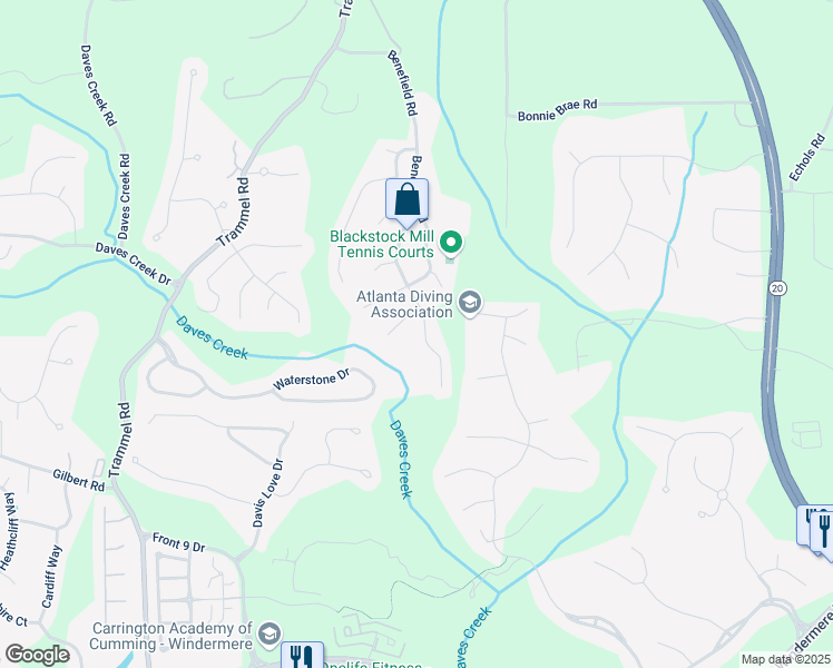 map of restaurants, bars, coffee shops, grocery stores, and more near 2940 Blackstock Drive in Cumming