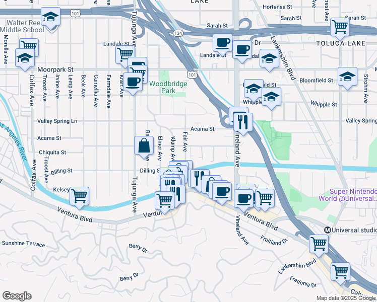 map of restaurants, bars, coffee shops, grocery stores, and more near 4180 Fair Avenue in Los Angeles