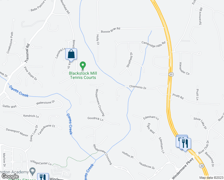 map of restaurants, bars, coffee shops, grocery stores, and more near 3000 Chamonix Drive in Cumming