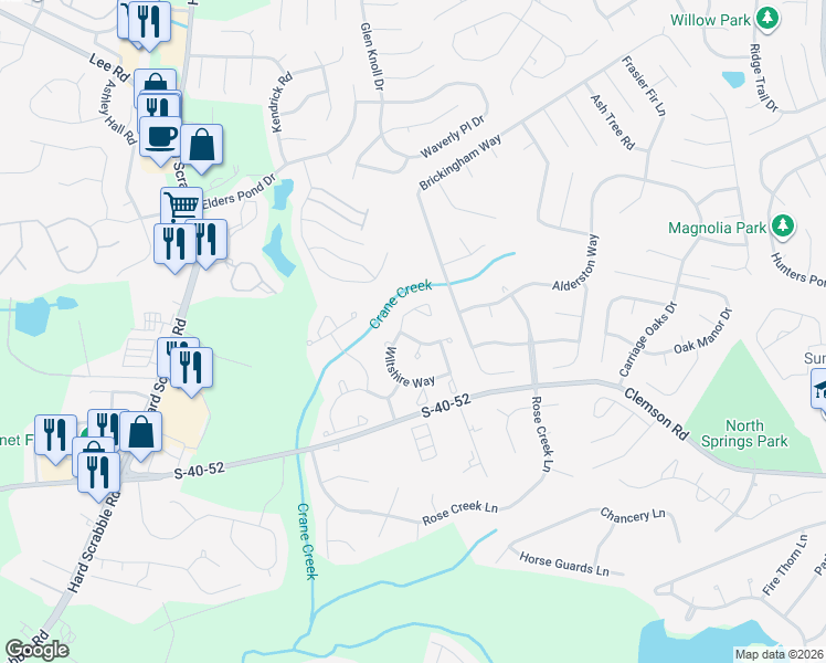 map of restaurants, bars, coffee shops, grocery stores, and more near 103 Newstead Way in Columbia