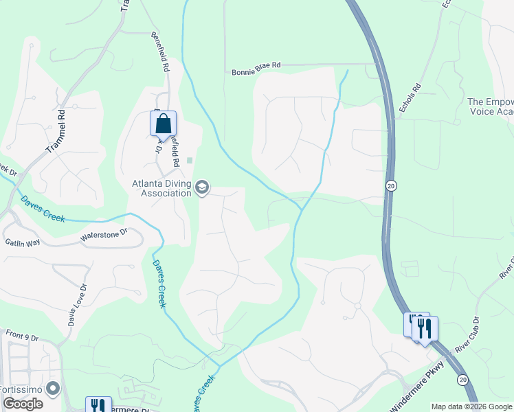map of restaurants, bars, coffee shops, grocery stores, and more near 3000 Chamonix Drive in Cumming