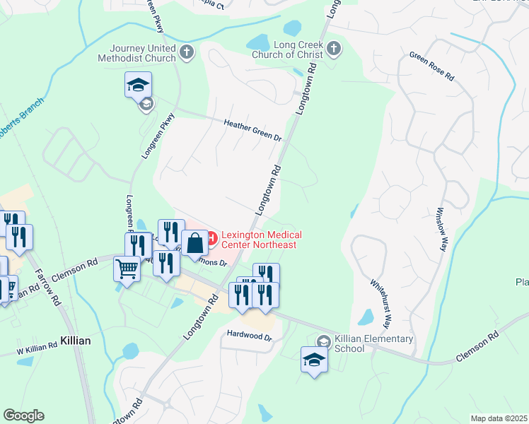 map of restaurants, bars, coffee shops, grocery stores, and more near 508 Longtown Road in Columbia