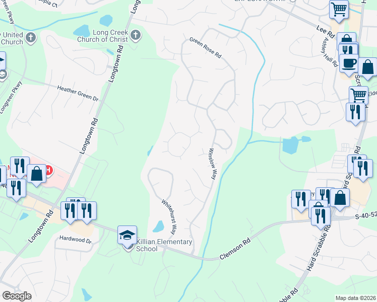 map of restaurants, bars, coffee shops, grocery stores, and more near 404 Thornfield Road in Columbia