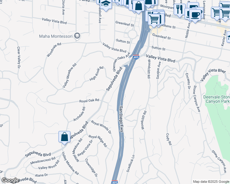 map of restaurants, bars, coffee shops, grocery stores, and more near 15494 Del Gado Drive in Los Angeles