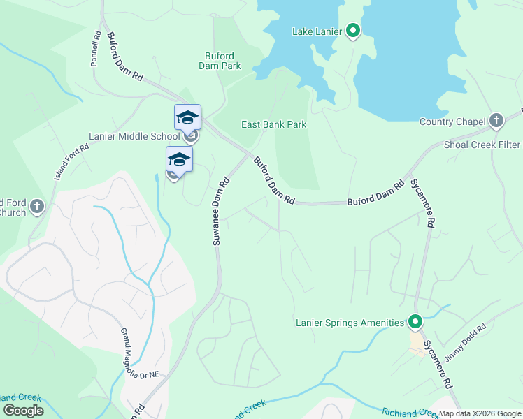 map of restaurants, bars, coffee shops, grocery stores, and more near 6547 Blue Water Drive in Buford