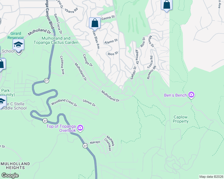 map of restaurants, bars, coffee shops, grocery stores, and more near 4130 Carrizal Road in Los Angeles