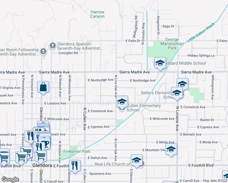 map of restaurants, bars, coffee shops, grocery stores, and more near 659 East Laurel Avenue in Glendora