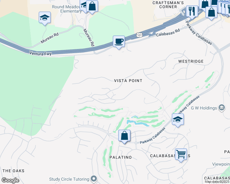 map of restaurants, bars, coffee shops, grocery stores, and more near 24409 Voltara Court in Calabasas