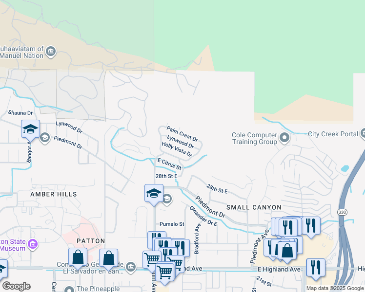 map of restaurants, bars, coffee shops, grocery stores, and more near 3723 Lynwood Drive in Highland