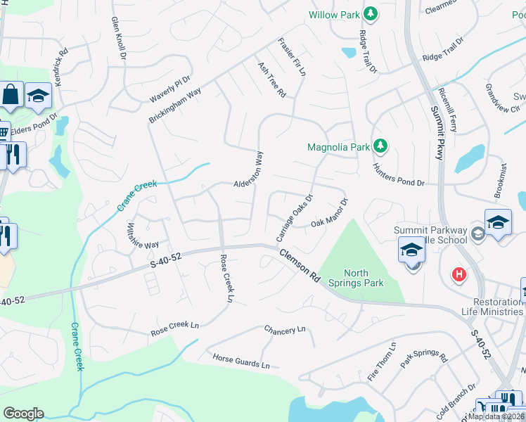 map of restaurants, bars, coffee shops, grocery stores, and more near 36 Coachmen Court in Columbia