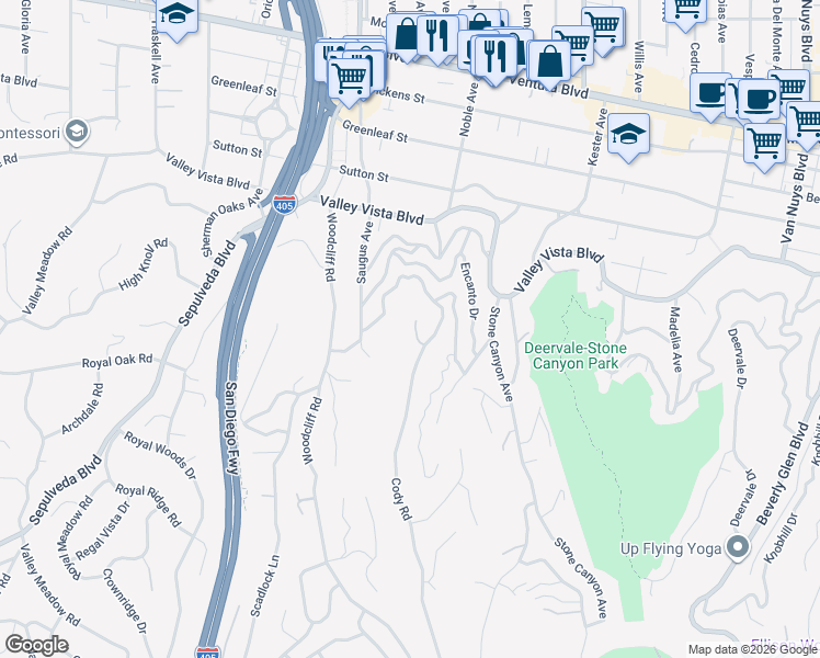map of restaurants, bars, coffee shops, grocery stores, and more near 4043 Cody Road in Los Angeles