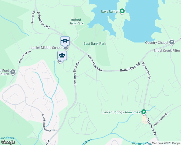 map of restaurants, bars, coffee shops, grocery stores, and more near 6547 Blue Water Drive in Buford