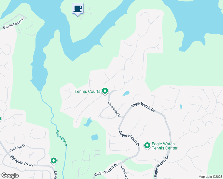 map of restaurants, bars, coffee shops, grocery stores, and more near 1023 Longwood Drive in Woodstock