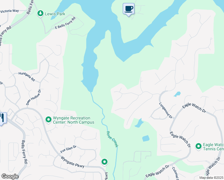 map of restaurants, bars, coffee shops, grocery stores, and more near 1336 Amberwood Drive in Woodstock