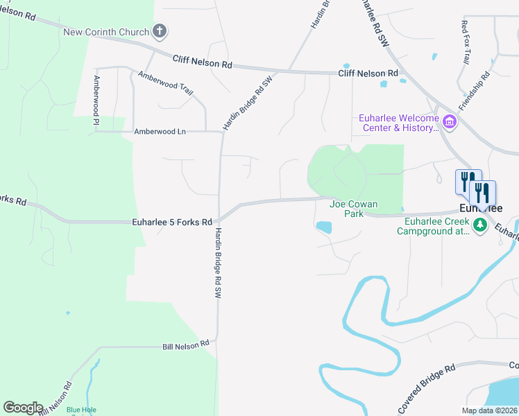 map of restaurants, bars, coffee shops, grocery stores, and more near 117 Euharlee 5 Forks Road Southwest in Euharlee