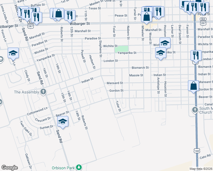 map of restaurants, bars, coffee shops, grocery stores, and more near 3027 Mansard Street in Vernon