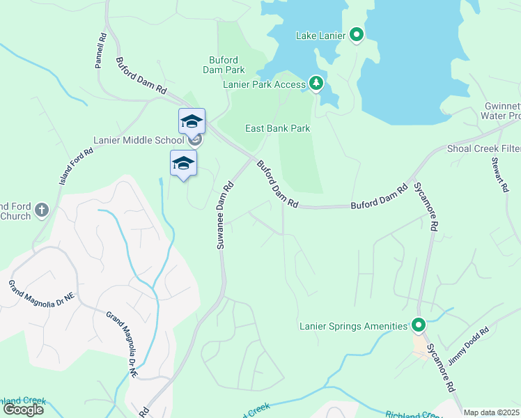 map of restaurants, bars, coffee shops, grocery stores, and more near 6477 Blue Water Drive in Buford