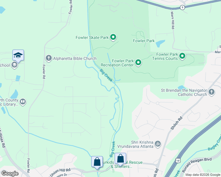 map of restaurants, bars, coffee shops, grocery stores, and more near 195 Fowler Hill Road in Alpharetta